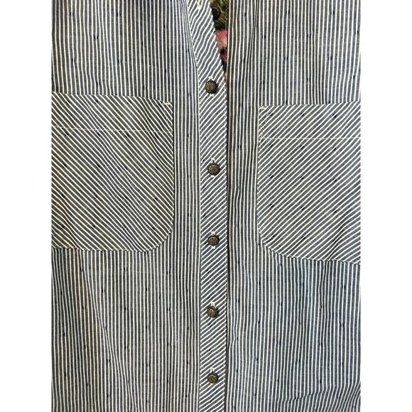 Vincente Tunic Top White Blue Sleeveless Floral Collar Hi Lo Hem Size Medium - Picture 7 of 16